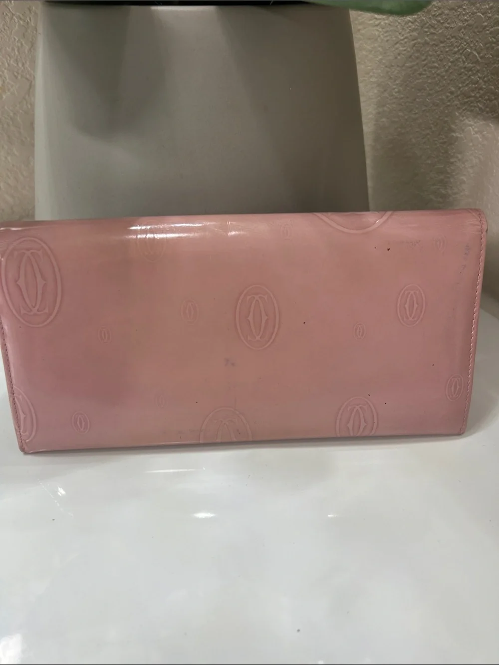 Cartier Pink Patent Birthday Embossed Logo Clutch wallet limited edition
